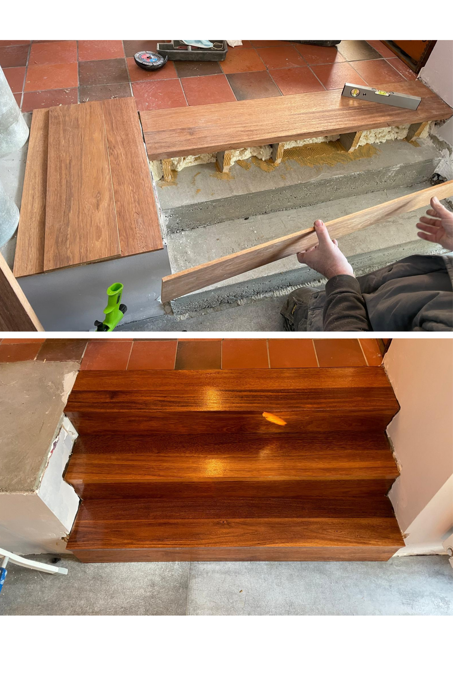 avant après escalier reparation plus vernisage